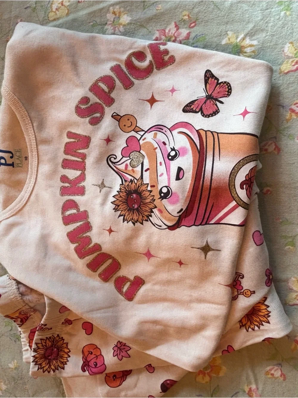Pumpkin Spice Graphic Tee - Pink & Cream